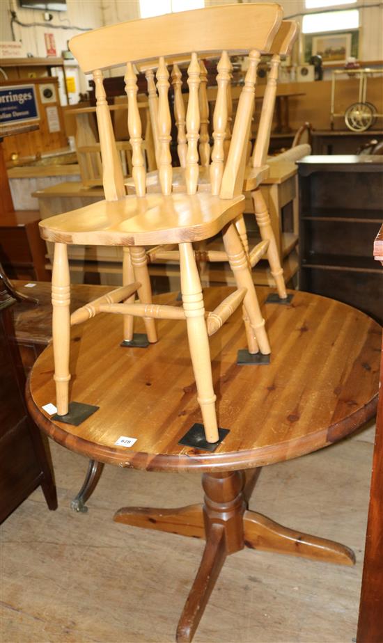 Circular pine table & 2 chairs